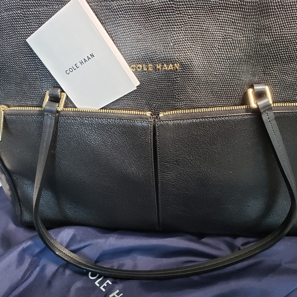 NWT Cole Haan Black Leather Reddington Tote Bag - Picture 3 of 9